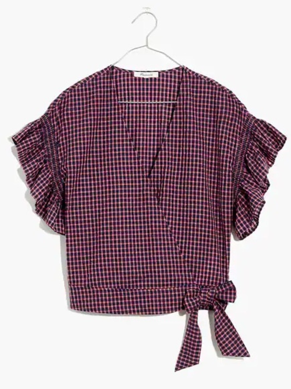 Madewell Women’s Checked Wrap Blouse with Side Tie 100 cotton Top Medium